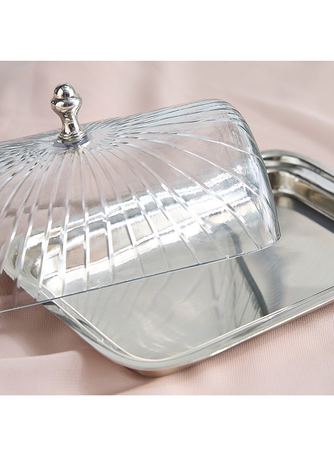 Home Box Glass Butter Dish with Silver Lid - Image 3